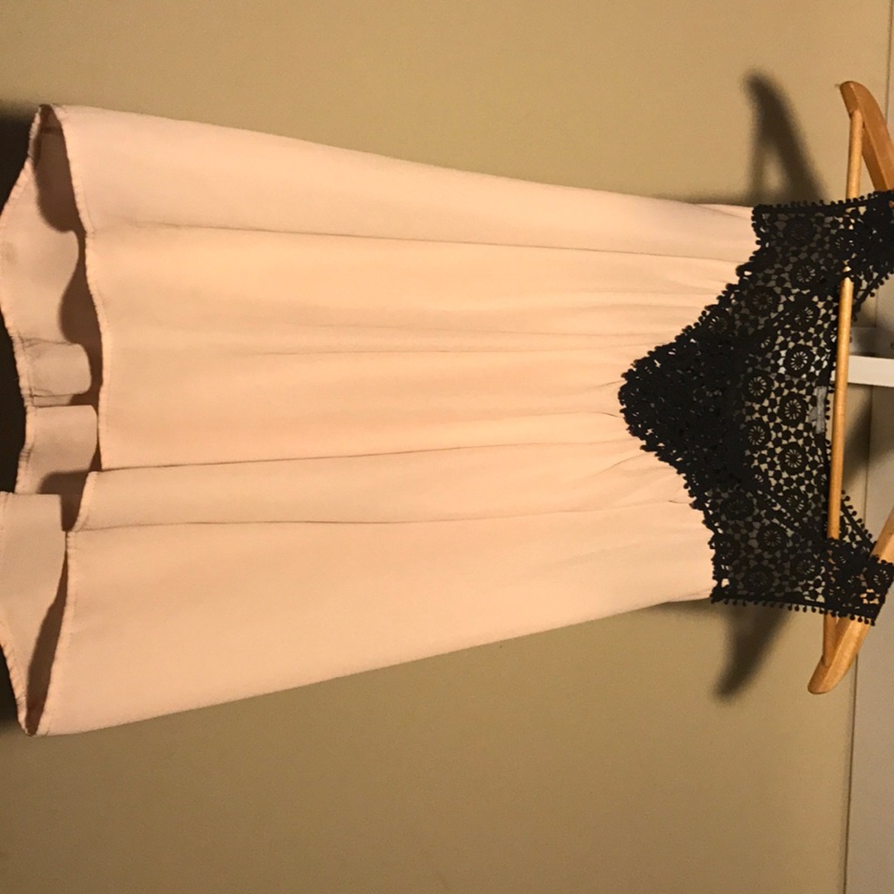 light pink, black lace tank top